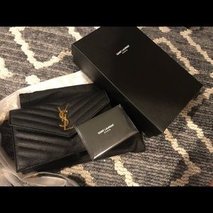 SOLD! YSL Monogram Chevron Quilted Wallet on Chain
